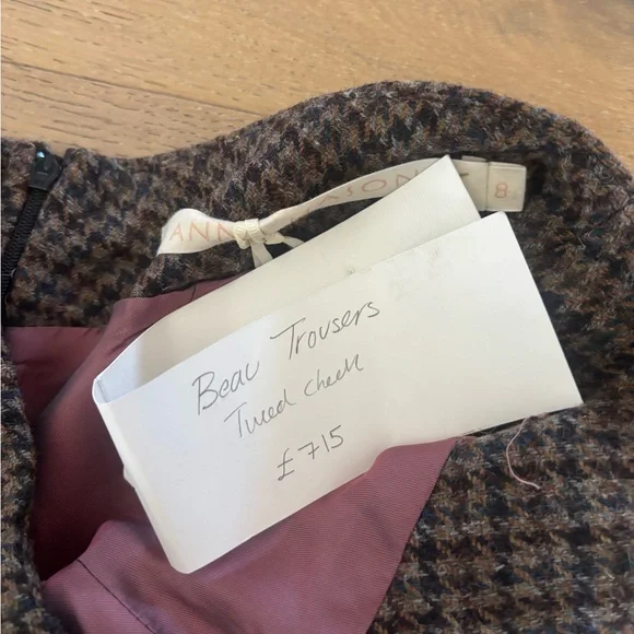 Anna Mason London Beau Trouser Wide Leg Pants Wool Tweed Plaid Check Brown Sz 4